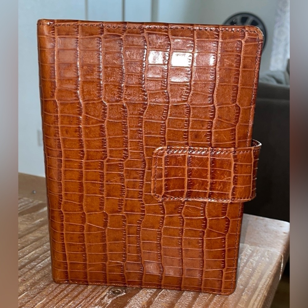 Brown Crocodile Pattern Genuine Leather Wallet Agenda Planner
